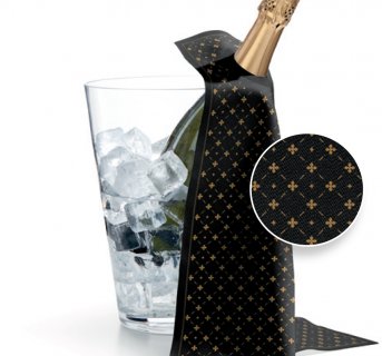 <img src=CLOTHES FOR ICE BUCKETS Lux Black alt=Black towel with golden designs in a champagne bottle> 