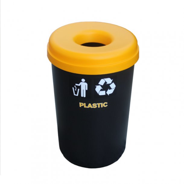 Μάυρος κάδος ανακύκλωσης BASIC OPEN TOP recycling 60lt, με κίτρινο καπάκι με άνοιγμα.